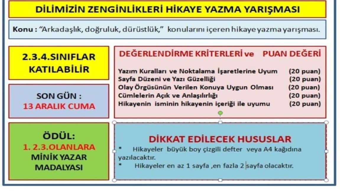 DİLİMİZİN ZENGİNLİKLERİ HİKAYE YAZMA YARIŞMASI 